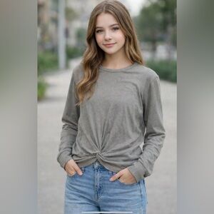 Abercrombie Kids Casual Knot Front Long-Sleeve Top - Gray